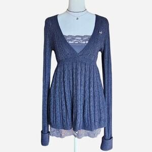 VTG 2000s GRAIL Hollister Navy Babydoll Sweater